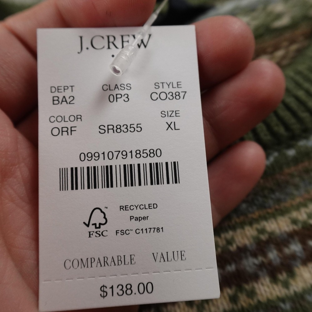 NEW J Crew Sweater Mens XL Green Fair Isle Lambswool Knit Crewneck Pullover Cozy - Picture 5 of 12